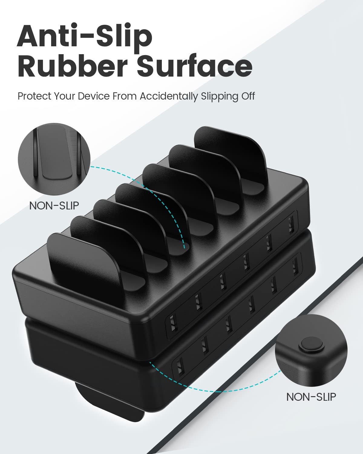 CREATIVE DESIGN 50W 6 Ports Multi Charger Station with 6 Charging Cables, USB Charging Dock for Multiple Devices, Compatible with Cellphone iPad Kindle Tablet and Other Electronic Devices - Image 6