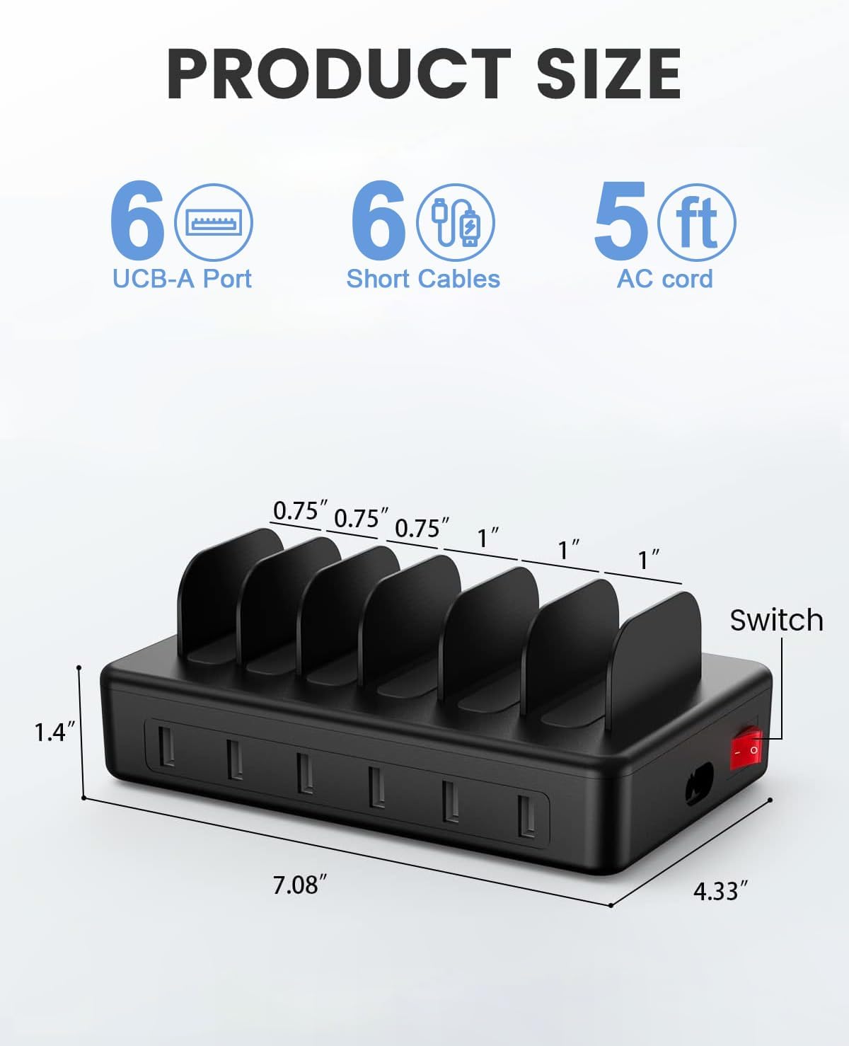 CREATIVE DESIGN 50W 6 Ports Multi Charger Station with 6 Charging Cables, USB Charging Dock for Multiple Devices, Compatible with Cellphone iPad Kindle Tablet and Other Electronic Devices - Image 7