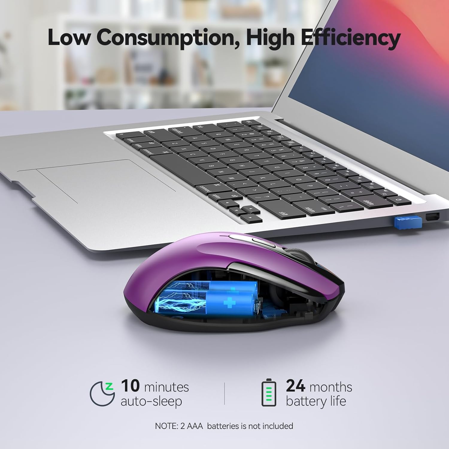 TECKNET Wireless Mouse, 2.4G Ergonomic Optical Mouse, Computer Mouse for Laptop, PC, Computer, Chromebook, Notebook, 6 Buttons, 24 Months Battery Life, 2600 DPI, 5 Adjustment Levels - Image 7